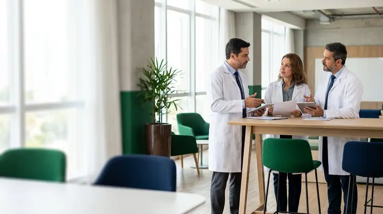 Sócios de uma clínica médica em Osasco revisando o enquadramento do ISS