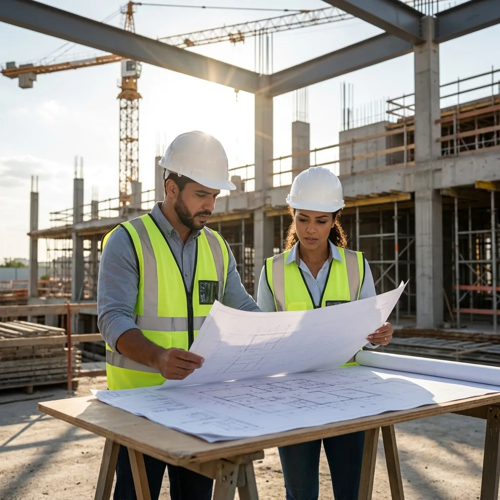 Engenheiros e arquitetos em obra