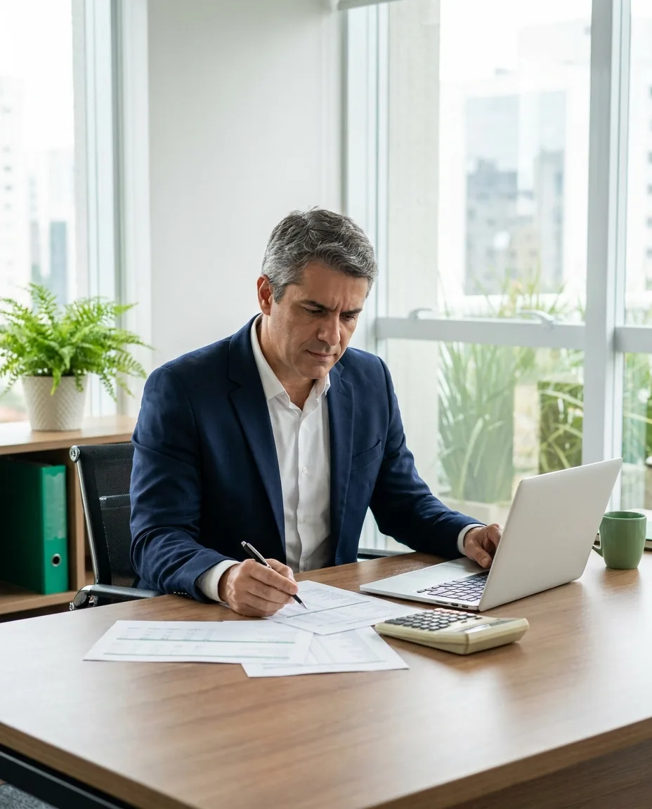 Auditor revisando demonstrações financeiras
