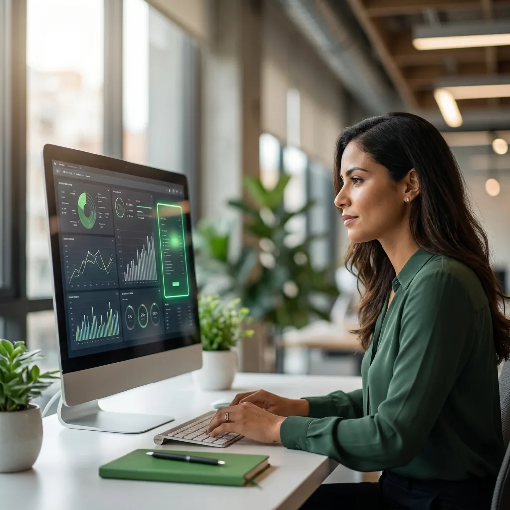 Empresária analisando dados para tomar decisão